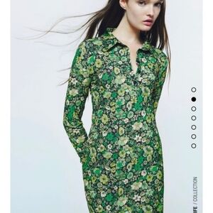 Zara - Floral Green Collared Mini Dress - Size S